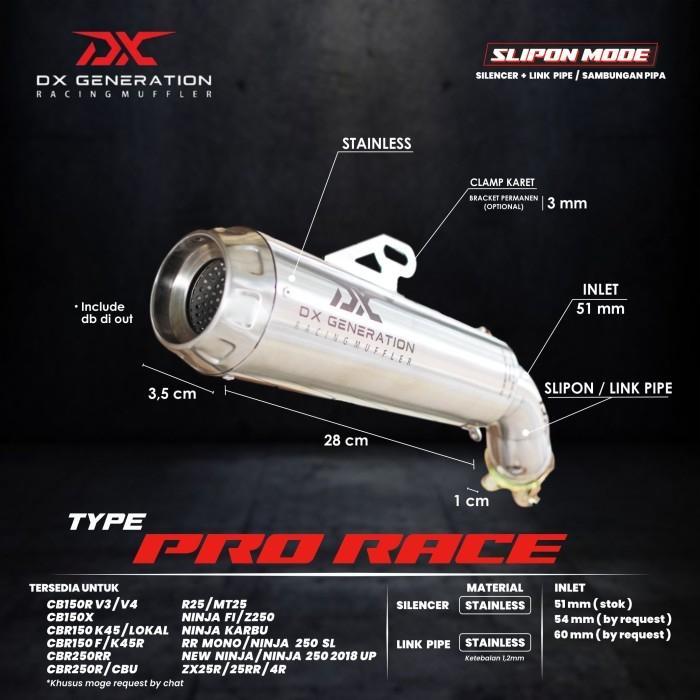 Knalpot Dx Pro Race Slipon New Ninja 250 Cbr 250 Rr Mt 25 R25