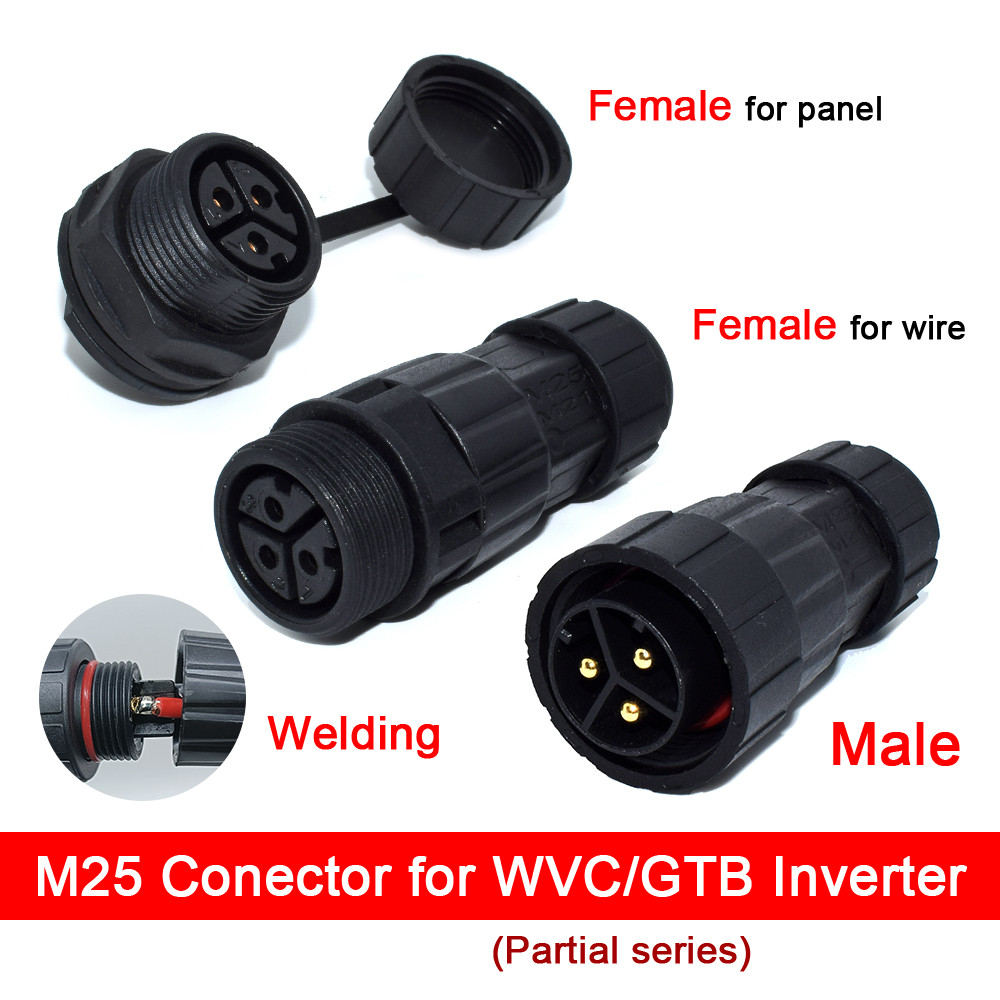 M25 Connector Male Female Wire or Panel Mount 3Pin Welding Power Plug Waterproof for WVC600W-2800W