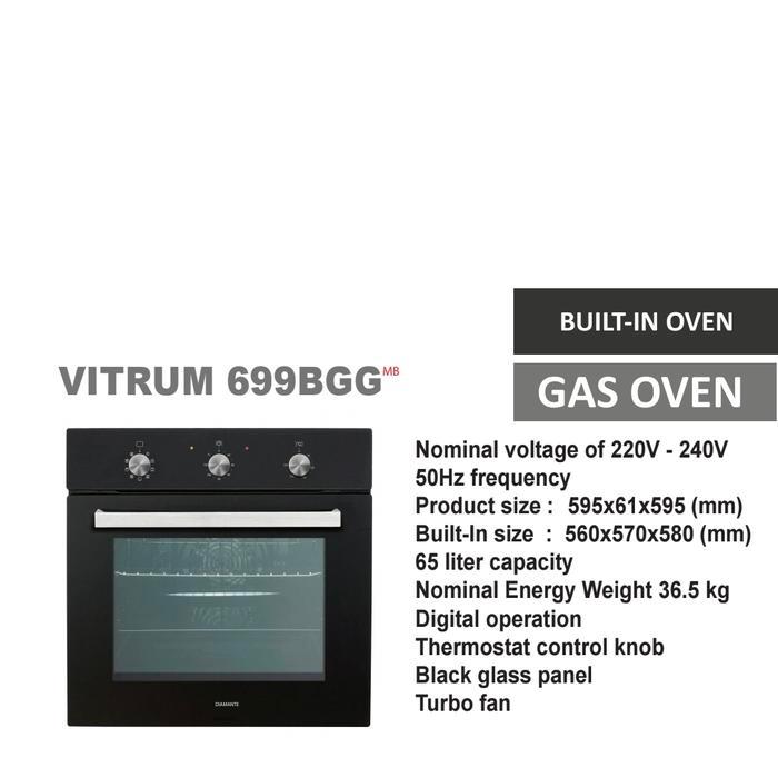 Oven Tanam Diamante Vitrum 699 BGG Built-In Gas Oven