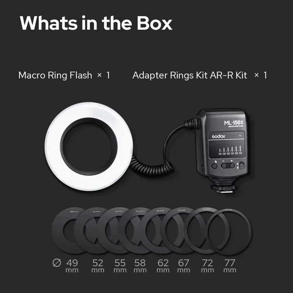 Godox ML-150II Macro Ring Speedlite Flash Light GN12 5800K 200 Universal Light for Canon Nikon
