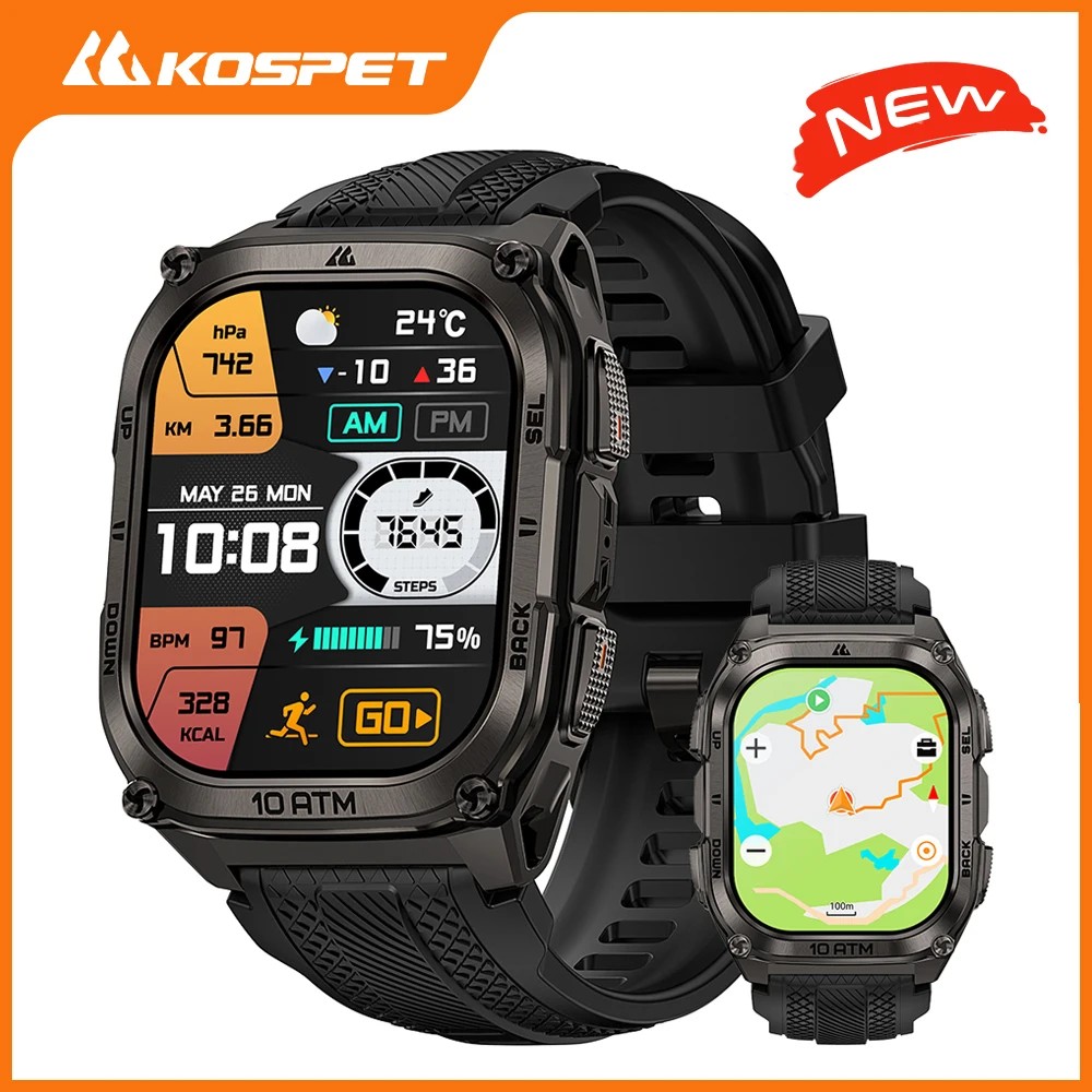 KOSPET Tank M4 Smart Watch for Men Stainless Steel 6-Sat GPS Offline Maps 45m Freediving 24/7Health