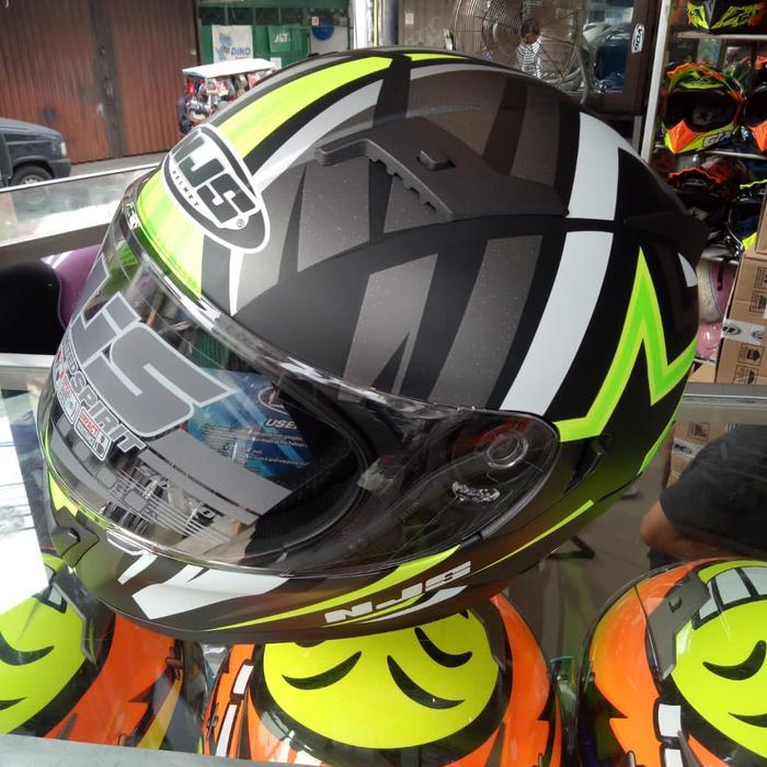 Helm Njs Shadow Double Visor Motif New Abu Lis Hijau Dof