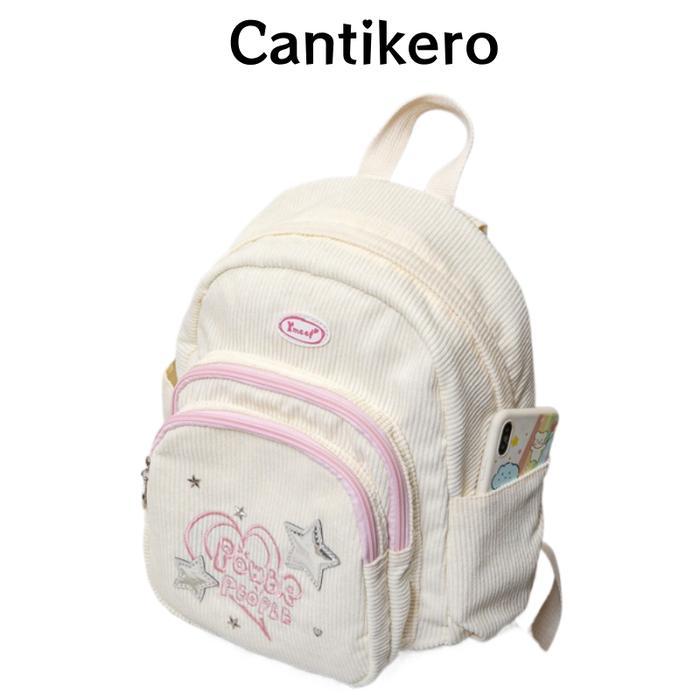 Elizabeth - Ransel Mini Korduroi Ins Tas Bahu Kuning Telur Tas Sekolah Siswa Ransel Lucu Tas Sekolah