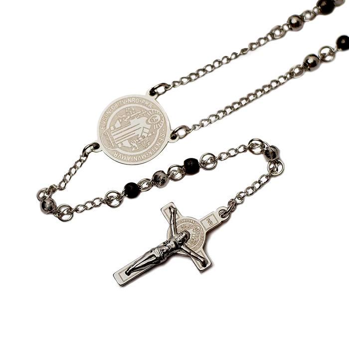 Rosario Titanium 4Mm / Harces Santo Benediktus Kalung Titanium Rosario Kalung Salib Katolik Hadiah