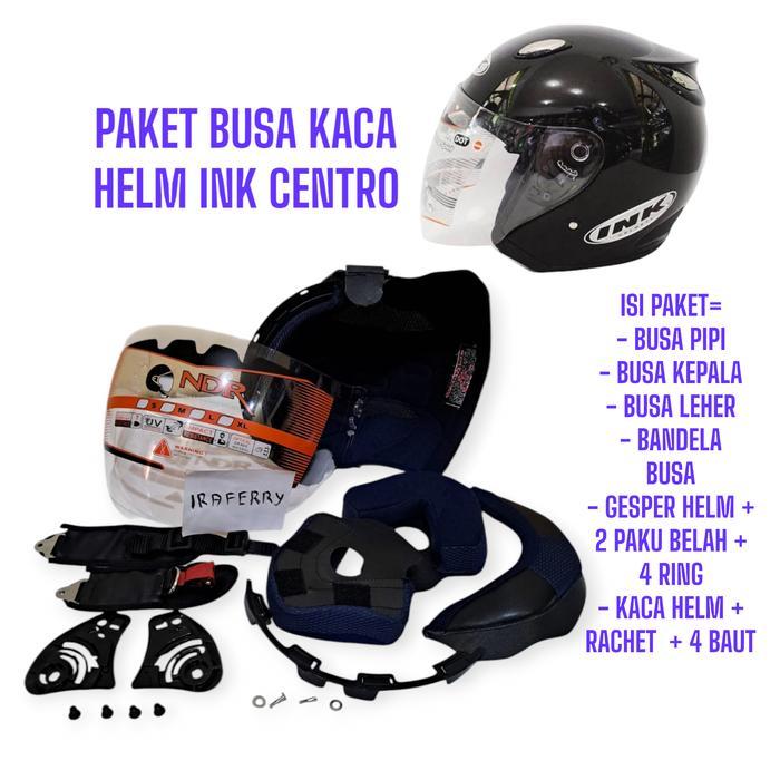 Paket Komplit Busa Dan Kaca Helm Ink Centro Jet Warna Hitam Smoke