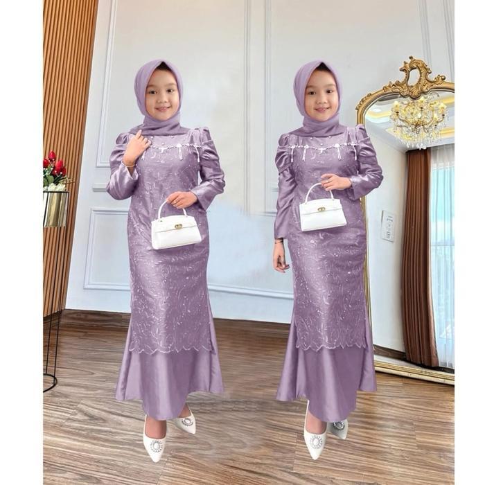Kid Nadira Gamis Pesta Anak Seragam Couple Ibu Dan Anak Baju Pesta Bahan Saten Kombi Tile Mutiara