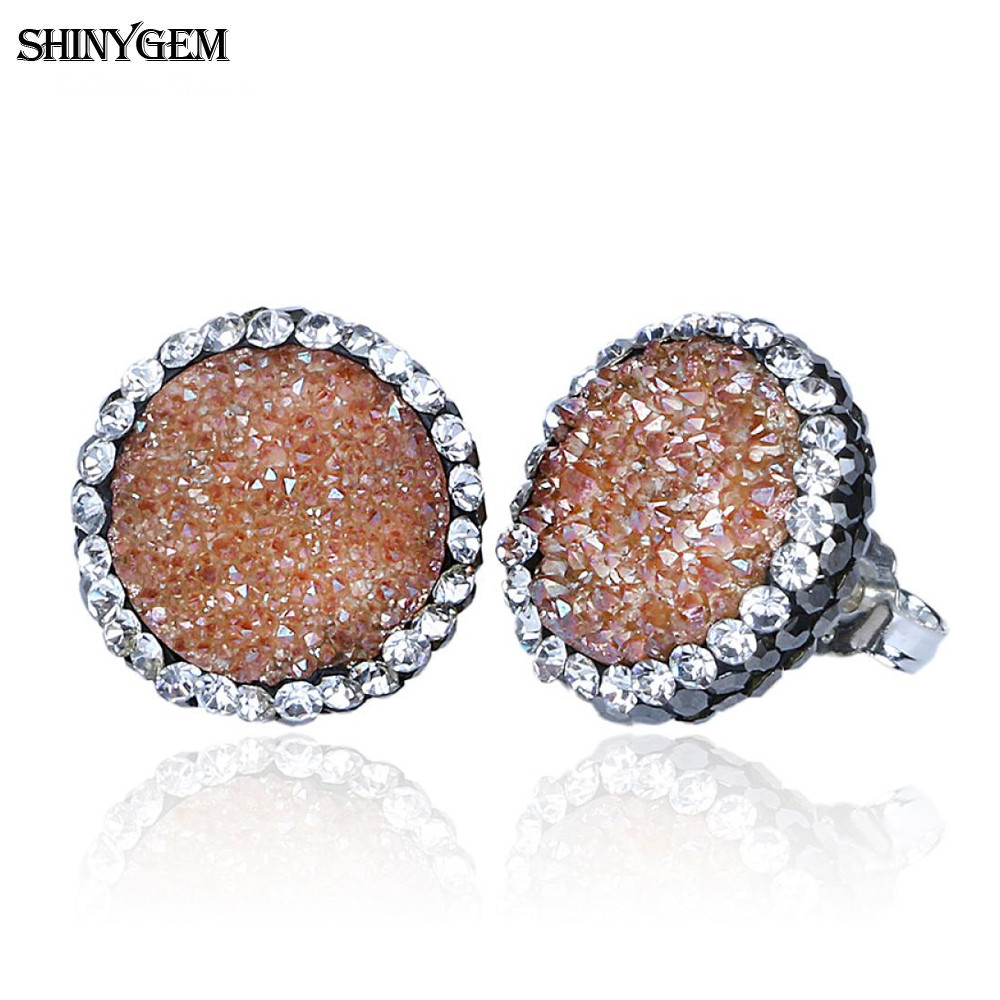 ShinyGem 2020 Trendy Round Zircon Natural Druzy Stud Earrings For Women Sparkling Crystal Gem Stone