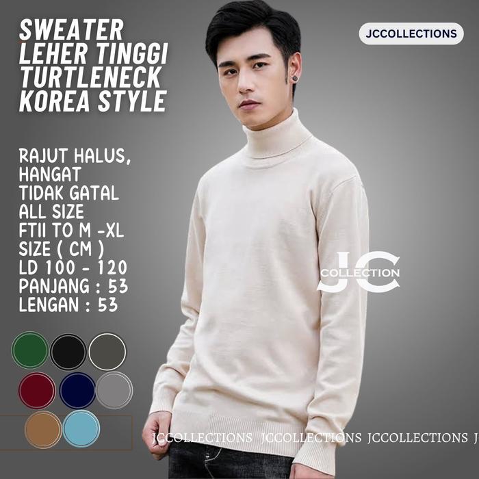 sar Sweater Turtleneck Rajut Korea Pria Rajut Knitting - JCFashion
