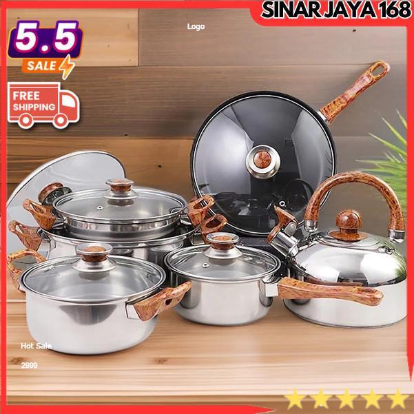 Q2 Panci + Teko Set Stainless Steel - 12Pcs q2-8212 8212