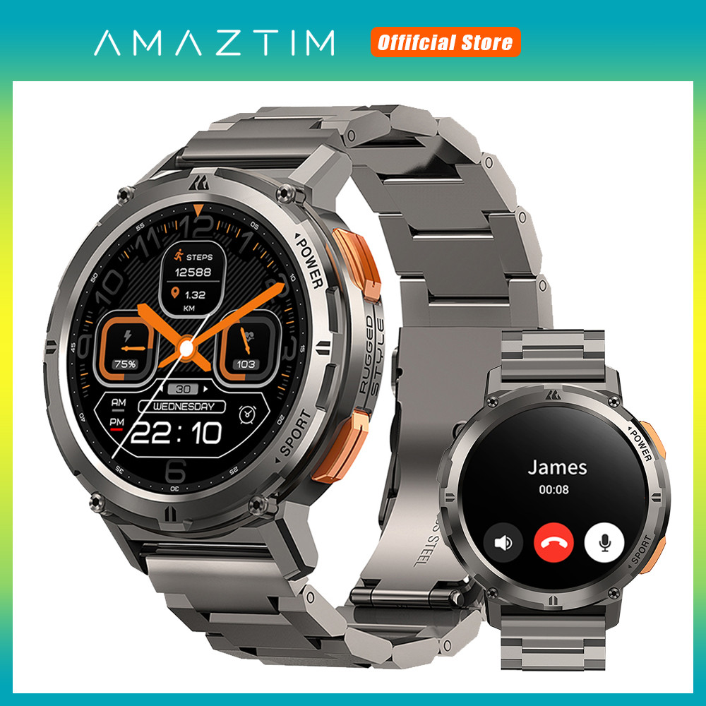 2023 AMAZTIM TANK T2 Business Smartwatch Men  AOD Men's Watch Bluetooth Call 5ATM Waterproof Fitness