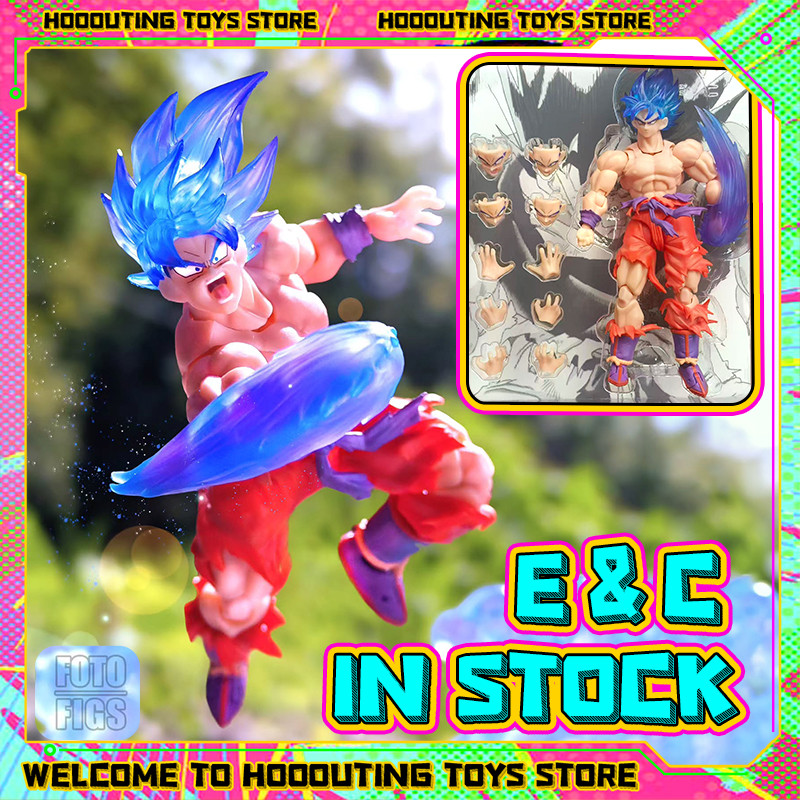 E&C Studio Action Figures Dragon Ball Z SHF Super Saiyan Son Goku Blue Kaioken Battle Damage 3.0