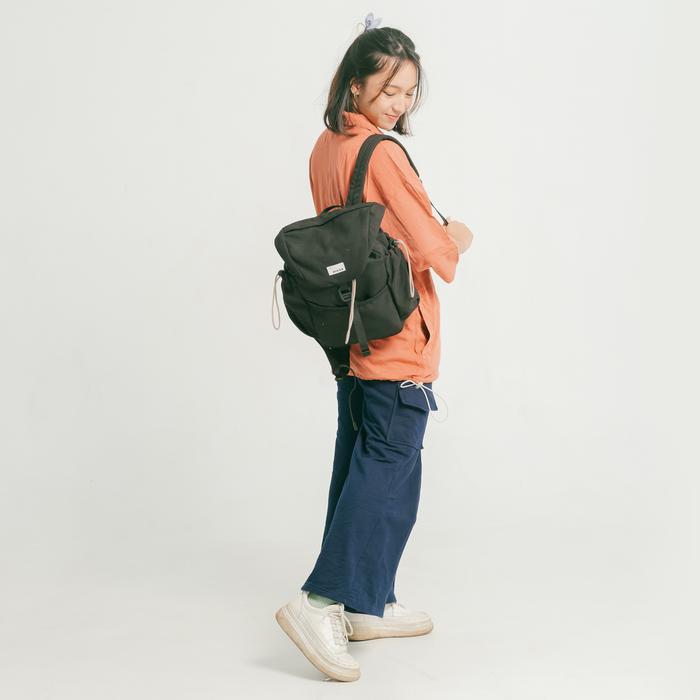 terlaris Evroa Nancy Medium Backpack - Black canvas Tas Mini Ransel Ipad, Notebook 12 inch Backpack