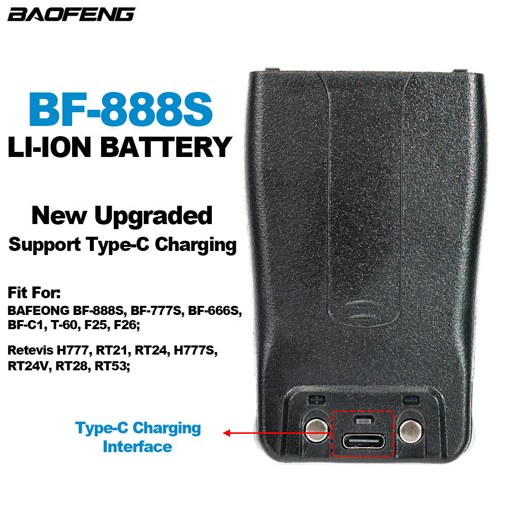 Baofeng Walkie Talkie Bf-888S Li-Ion Battery New Upgraded Support Type-C Charging 1500Mah 3.7V Extra