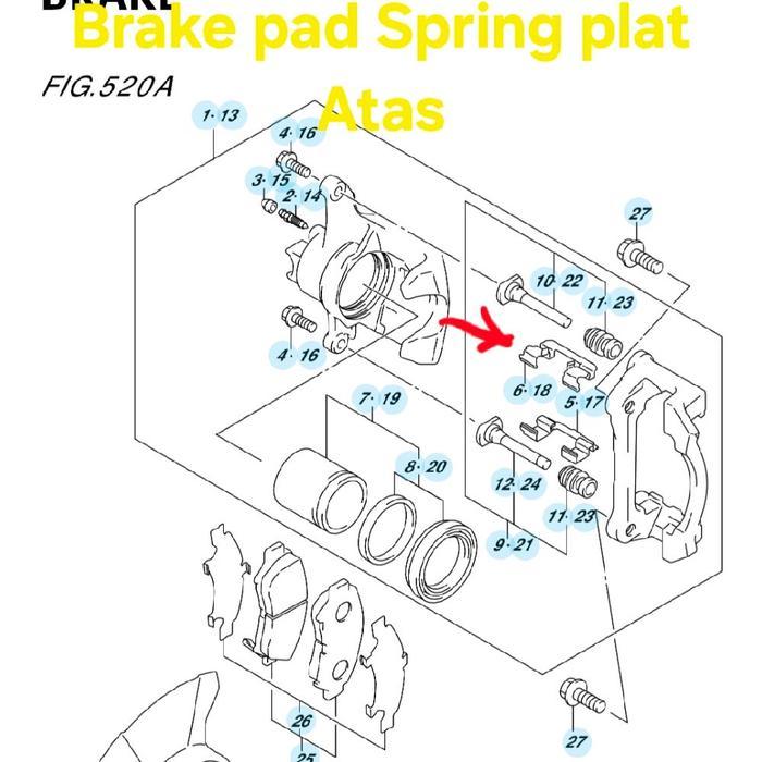 Brake Pad Spring Plat / Kancing Kampas Rem Depan - Atas Suzuki New Carry Tayo Original - Hrg 1 Bh
