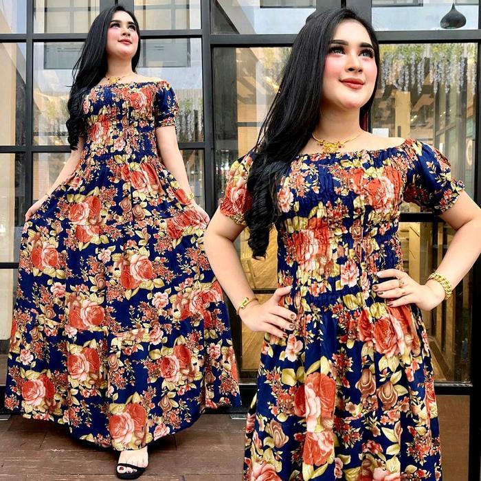 Long Dress Canda Mawar Besar Viral