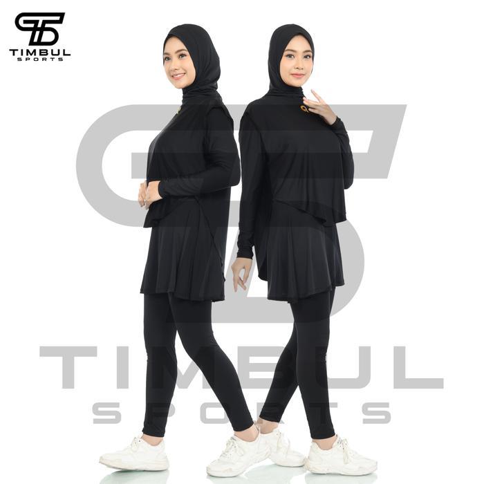 Stelan Olahraga Wanita Muslimah Senam Renang Lari Bersepeda Legging Rok Hijab Rompi