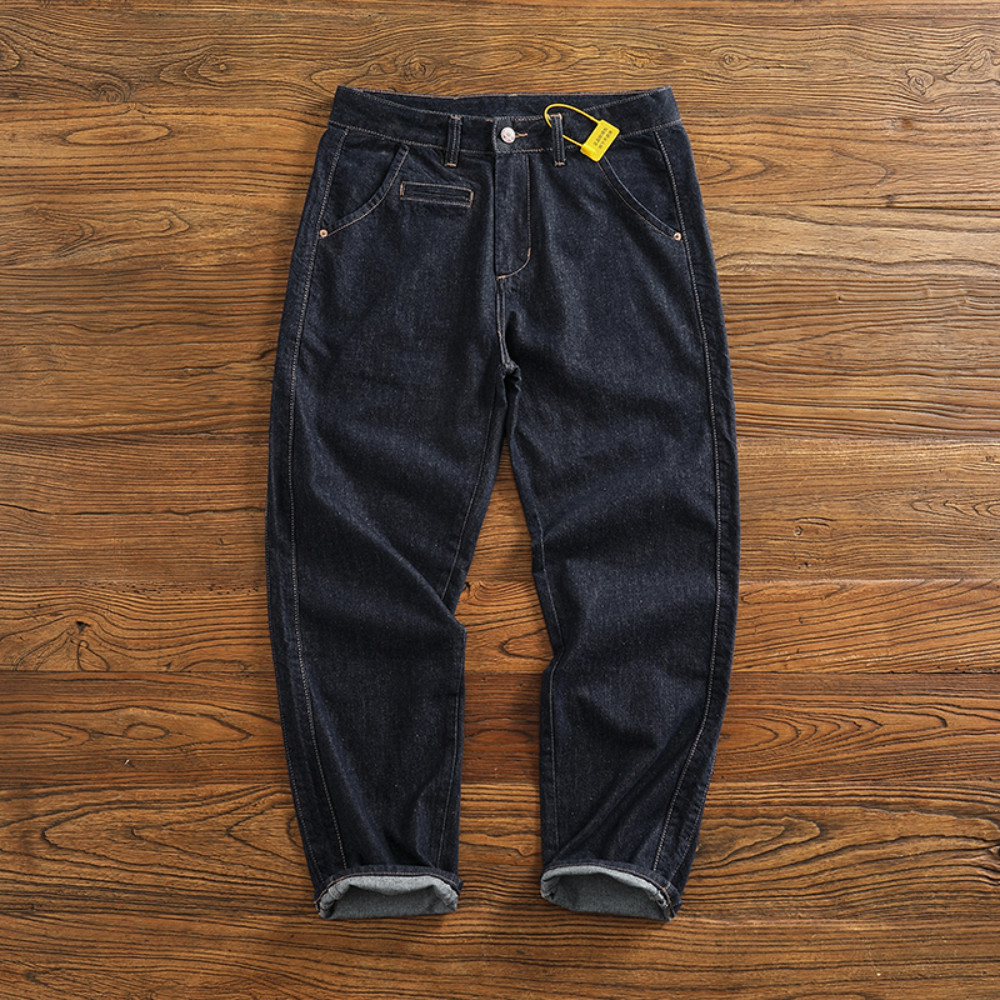 Color fixing process plain wash denim pants men's straight cone four seasons can wear casual pants