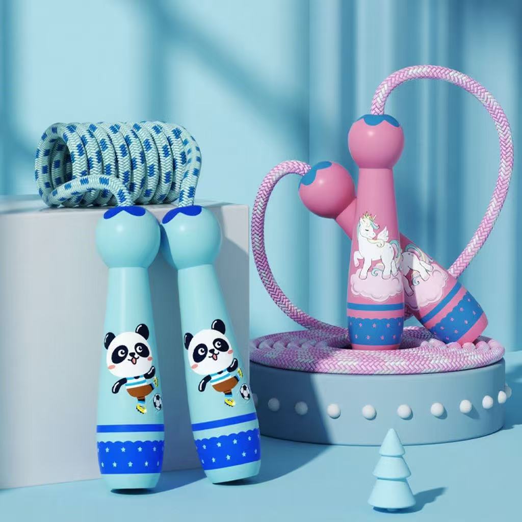 Adjustable Kids Jump Rope - Cotton Braided Skipping Rope With Wooden Handle For Toddlers, Boys &