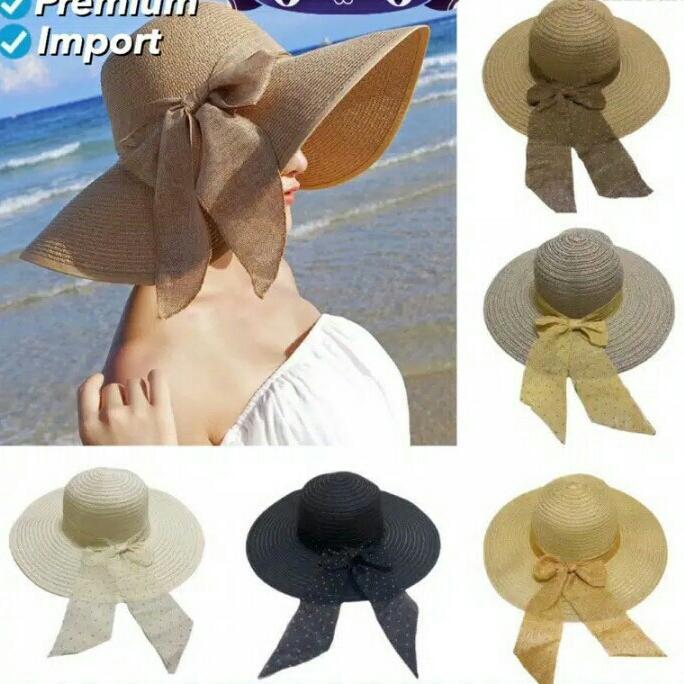 Topi Lebar Pantai/Topi Rajut Bintik Emas