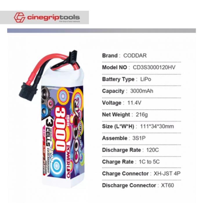 Dar Lihv 3S 3000Mah 11.4V 120C Lipo Battery Xt60 - Cd3S3000120Hv