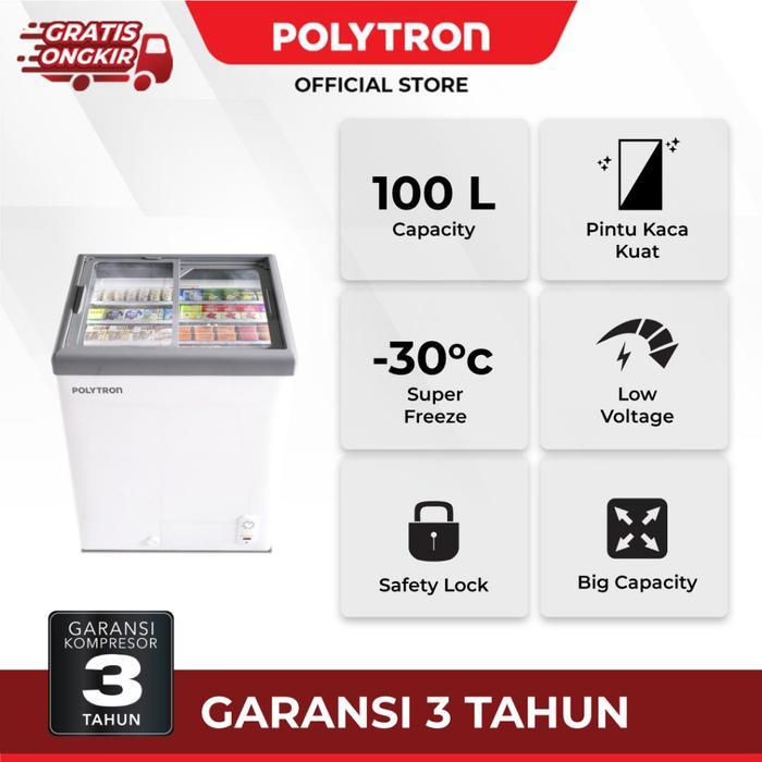 POLYTRON Chest Freezer Sliding Glass 100 liter PCF 129 Freezer eskrim