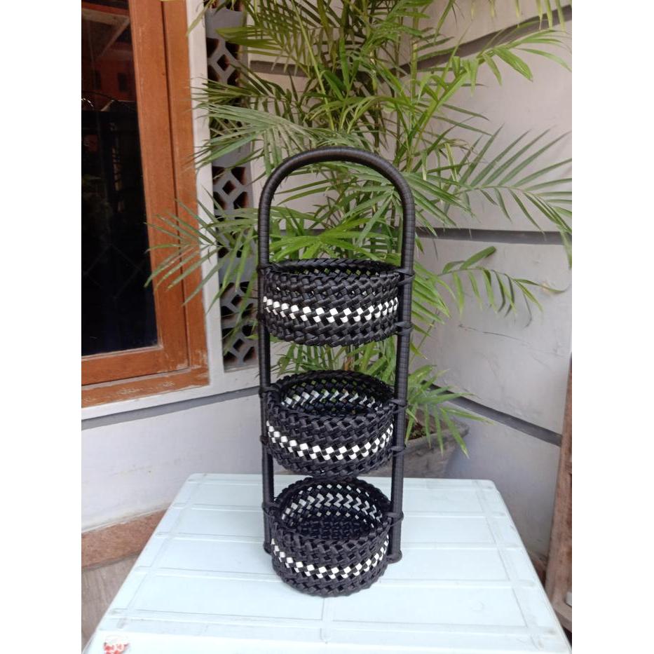 [3 Susun] Tempat Bumbu Rantang Rotan Sintetis 3 Susun Keranjang Bumbu Unik Tempat Penyimpanan Bumbu