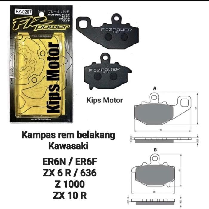 Kampas Rem Belakang Kawasaki Zx6R Er6N Er6F Zxr 600 Z1000 Zx10R Tokico Fiz Power Fz 0207