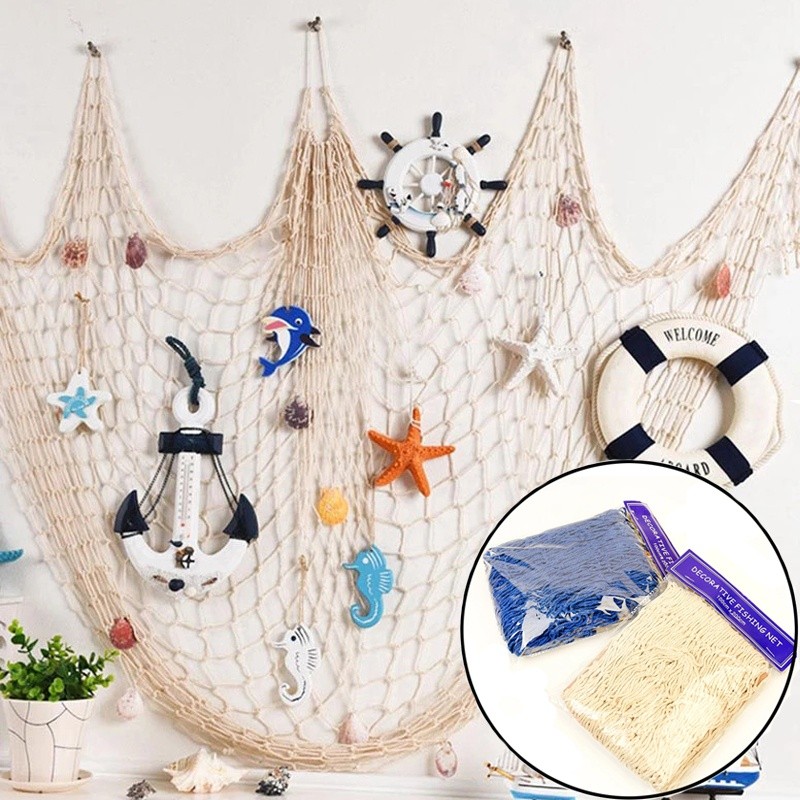 Fish Net Backdrop Under The Sea Hanging Ornaments for Summer Beach Kids Room Birthday Mermaid Theme