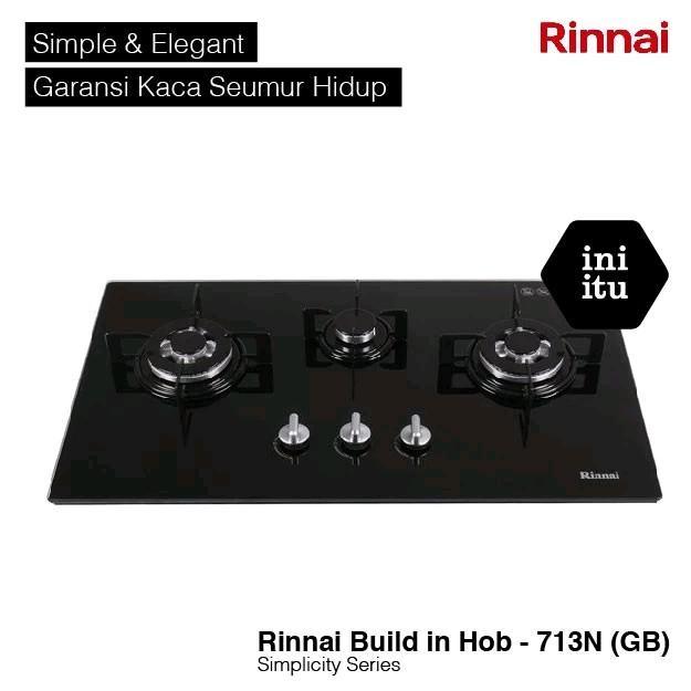 Rinnai - Kompor Gas Tanam Kaca / Tempred Glass / 3 Tungku Rinnai RB 713 N - Kaca/Stainless - Kaca (G