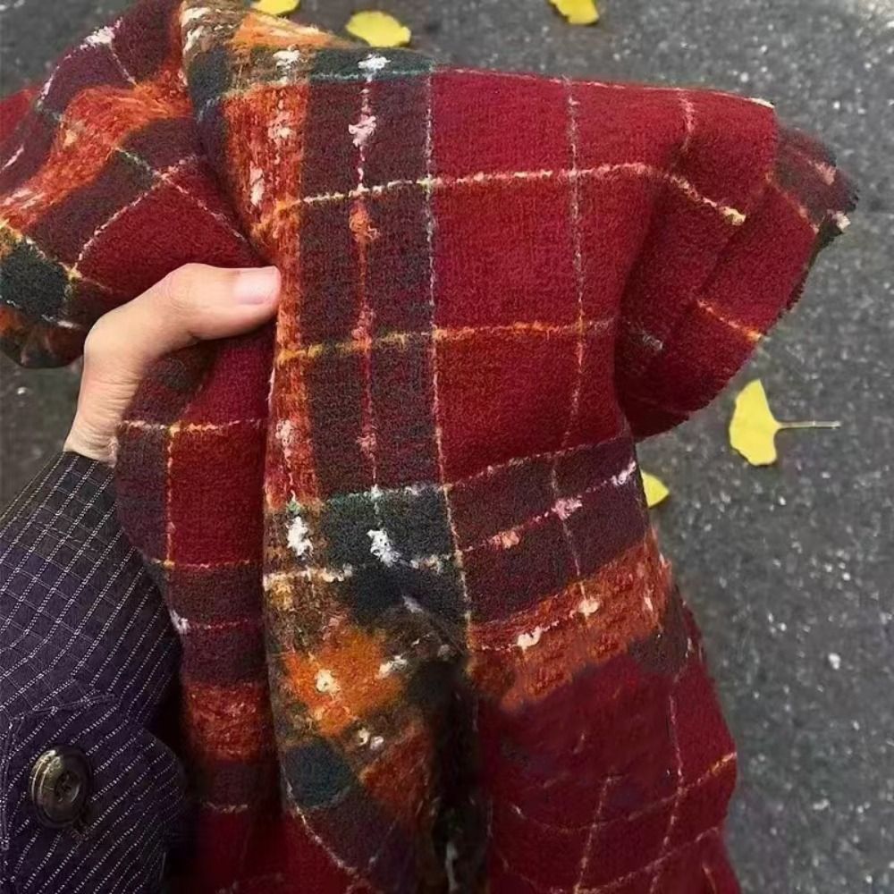 Retro Mohair Plaid Wool Scarf Tassel Winter Cashmere Scarves Thicken Korean Style Long Shawl Autumn