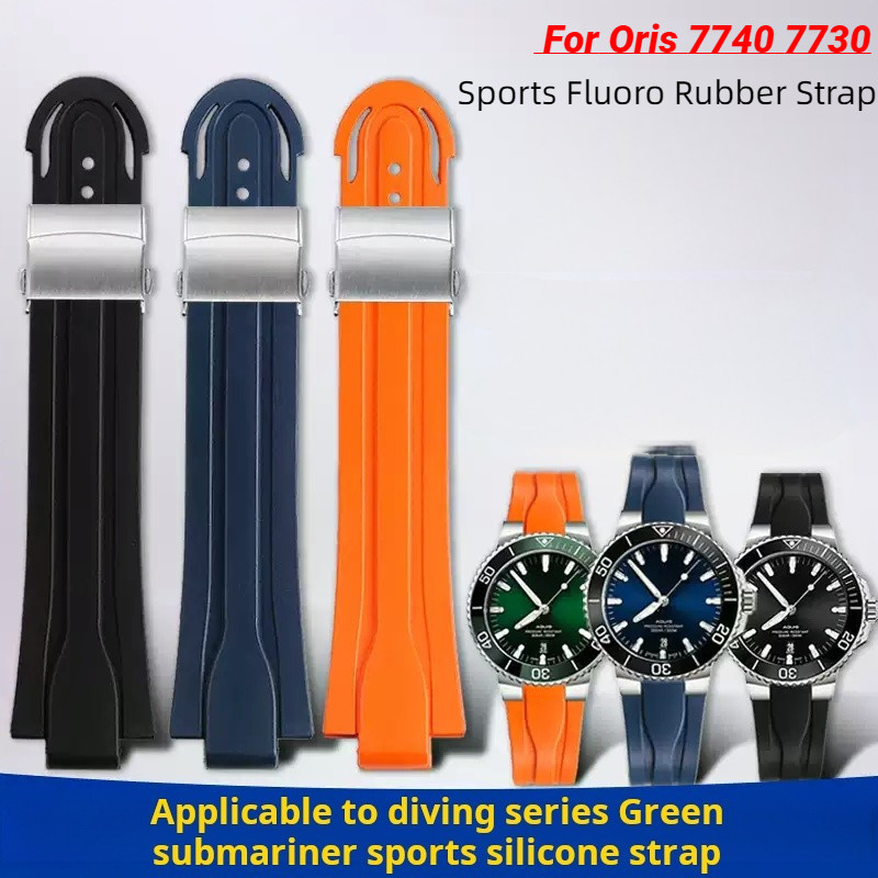 For Oris Diving Aquis 7740 7730 Water Ghost Sports Watch Belt Strap Men Fluoro Rubber Waterproof