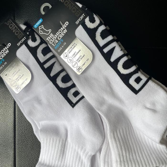 Bonds MenS Cushioned 1/4 Crew Socks 3 Pack - Kaos Kaki Pria Bonds - Black/Blue/Grea Co
