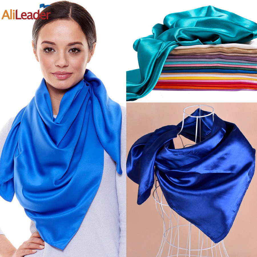 Cheap 90Cm Large Satin Scarf Hijab Scarf For Women Silk Satin Headband Hair Scarves Silk Satin