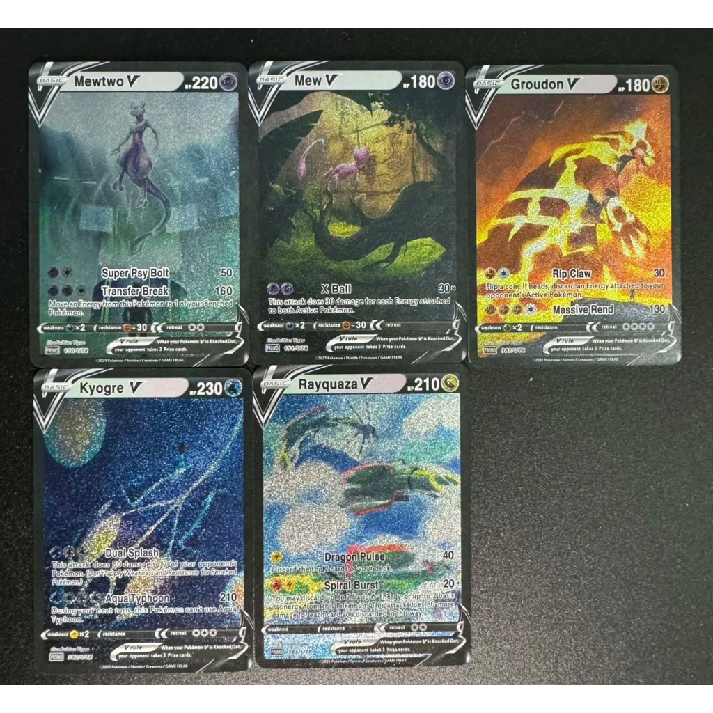 5Pcs/set Diy Pokemon Ptcg Mew Rayquaza Mewtwo Kyogre Groudon Flash Card Self Made Classic Game Anime