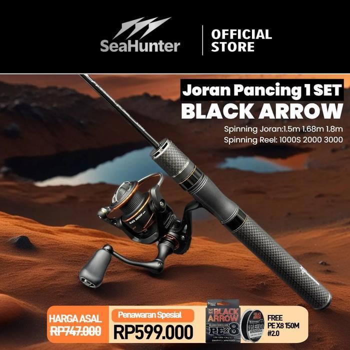 SeaHunter Black Arrow Pro Joran Pancing Set=Joran+Reel Pancing Power Handle Spinning Reel 1000 2000