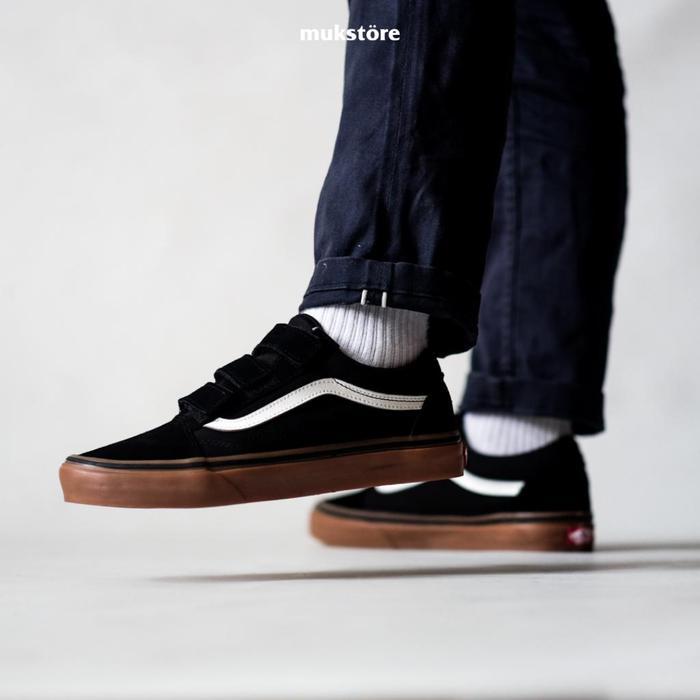 Vans Old Skool Velcro Classic Black Gum Original Tbk