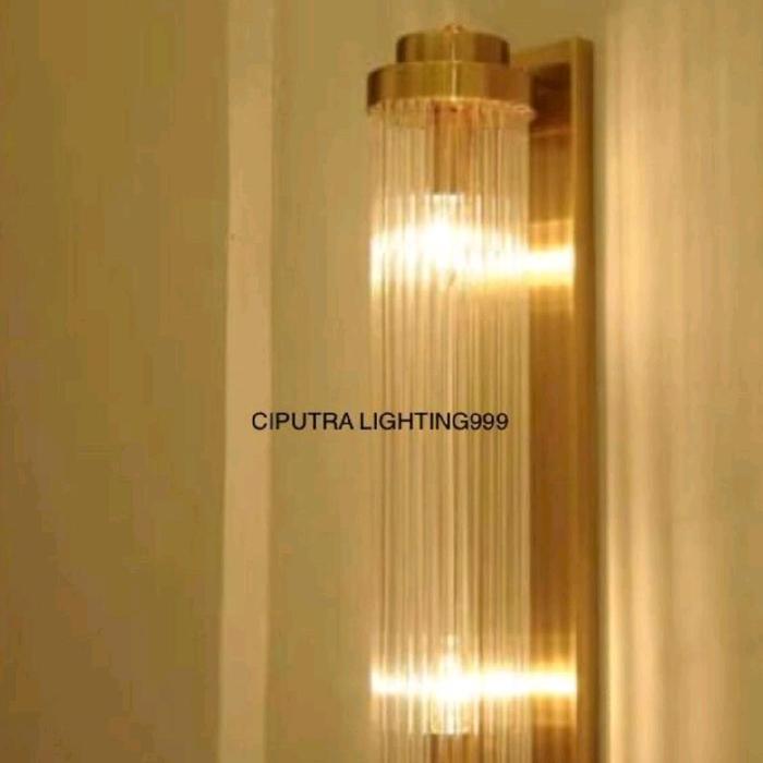 Lampu Dinding Hias Kristal Minimalis 2 Lampu Ruang Tamu Kamar Tidur Kamar Gold Besi Mewah