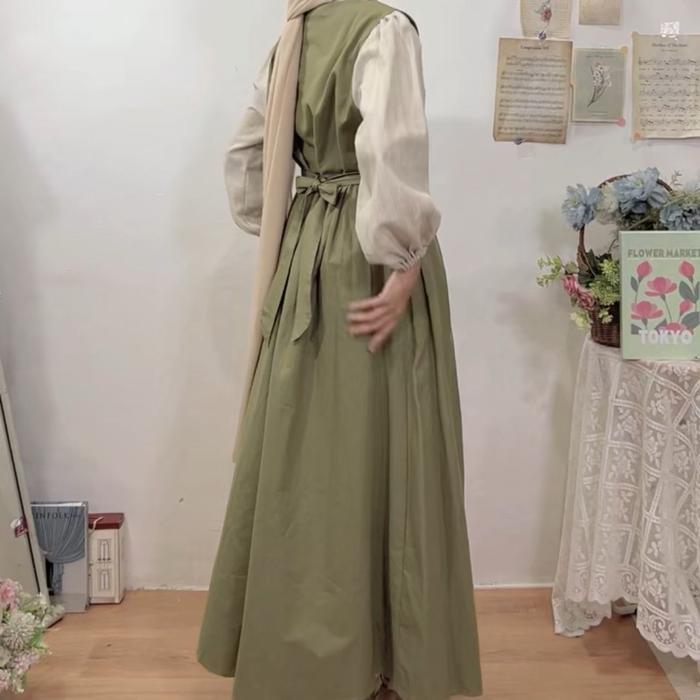 Errie Linen Dress Midi Korean Style Gamis Rompi Remaja By Studhijabstore