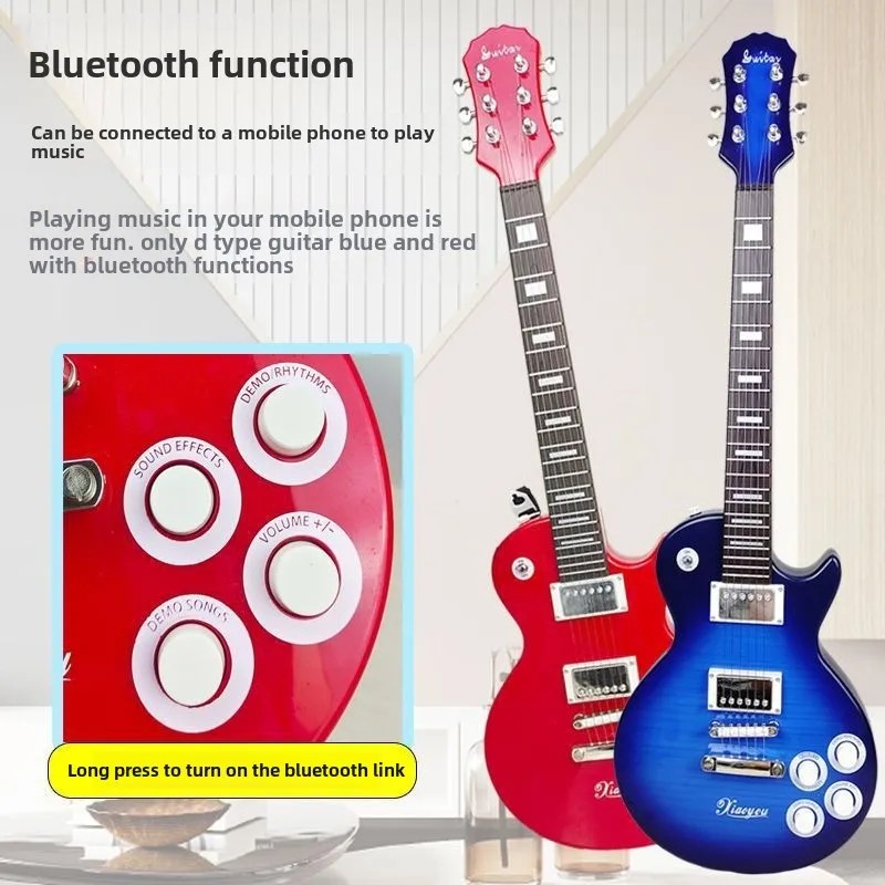 Children's electric guitar toy, small guitar bass music 6-string beginner instrument - rechargeable