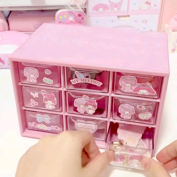 "New" RK2162 Kotak Laci 9 sekat Sanrio FREE STICKER Box Laci Aksesoris Mini