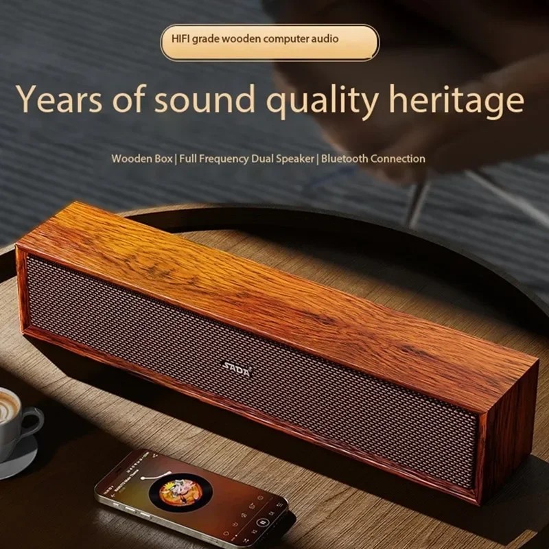 Portable Wooden Retro Wired Bluetooth Speakers TV Computer 360 Stereo HIFI Dual Speaker Heavy Bass