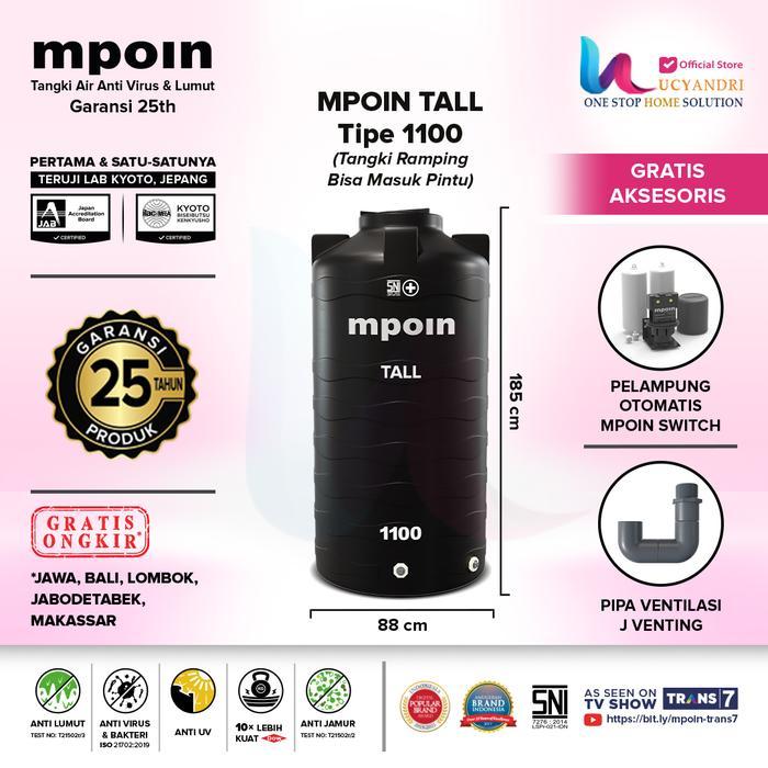 Tangki Air MPOIN 1200 Tall Toren Tandon Tanki 1200 L Mpoin Plus - Hitam
