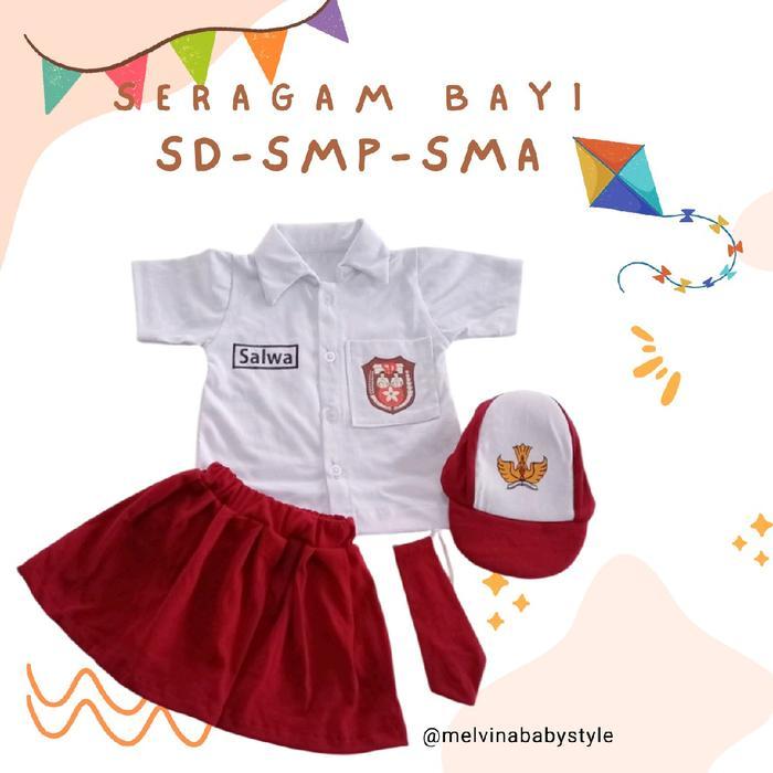 ORIGINAL Melvina Seragam Bayi SD SMP SMA Bahan kaos katun Free a Bayi free topi dan Dasi READY STOCK