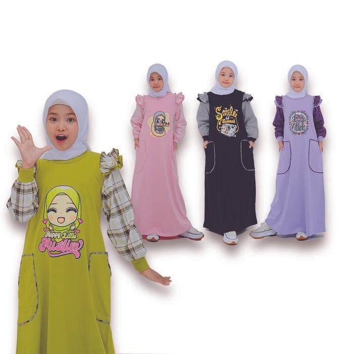SHIBAKIDS Aidah Series Gamis Anak Perempuan Bahan Kaos Cotton Combed 24s & Cotton Jepang Motif