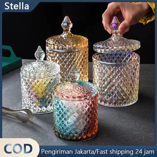 Toples Kaca Kristal Glassware Toples Kue Stoples Permen Motif Wajik Ukuran Besar & Kecil Tempat Maka