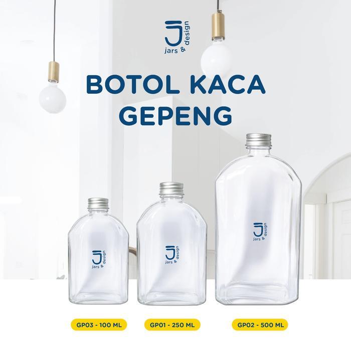 Botol Kaca Gepeng 100ml / 250ml / 500ml Tutup Aluminium
