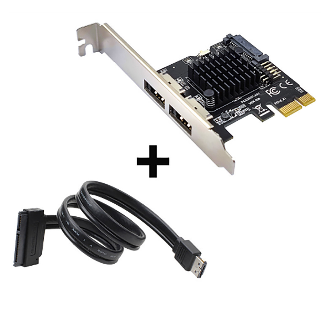 6Gbps PCI-E PCI-Express x1 to Dual Power Over eSATA + USB Expansion Card USB 2.0 9pin SATA 15pin Ada