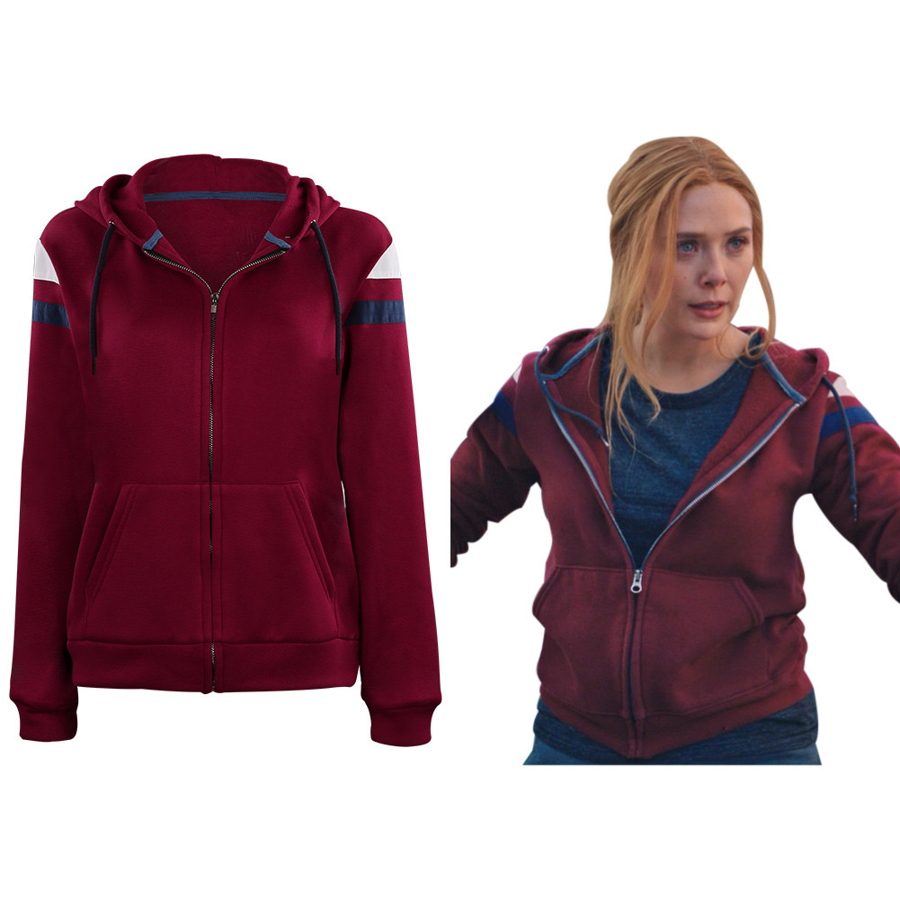Wanda Vision-Scarlet Witch Hoodie Cosplay Costume Zip Up Jacket Coat Halloween Carnival Suit