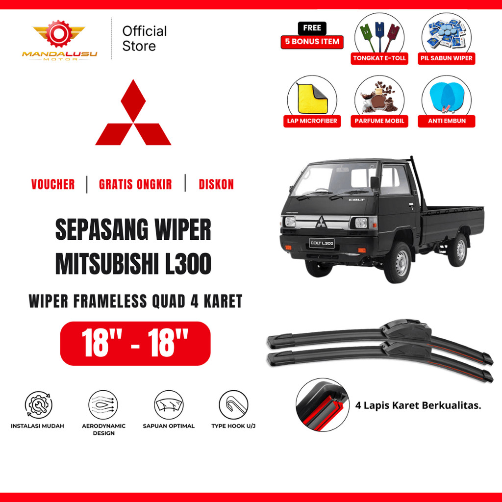 Wiper Mitsubishi L300 Quad Kaca Depan Mobil Free 5 Bonus