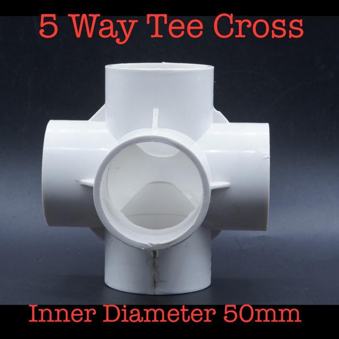 Fitting 5 Arah Way Tee T Cross White Inner Diameter 50Mm 50 Mm For Pipa Pvc 1-3/4 Inch Hidroponik
